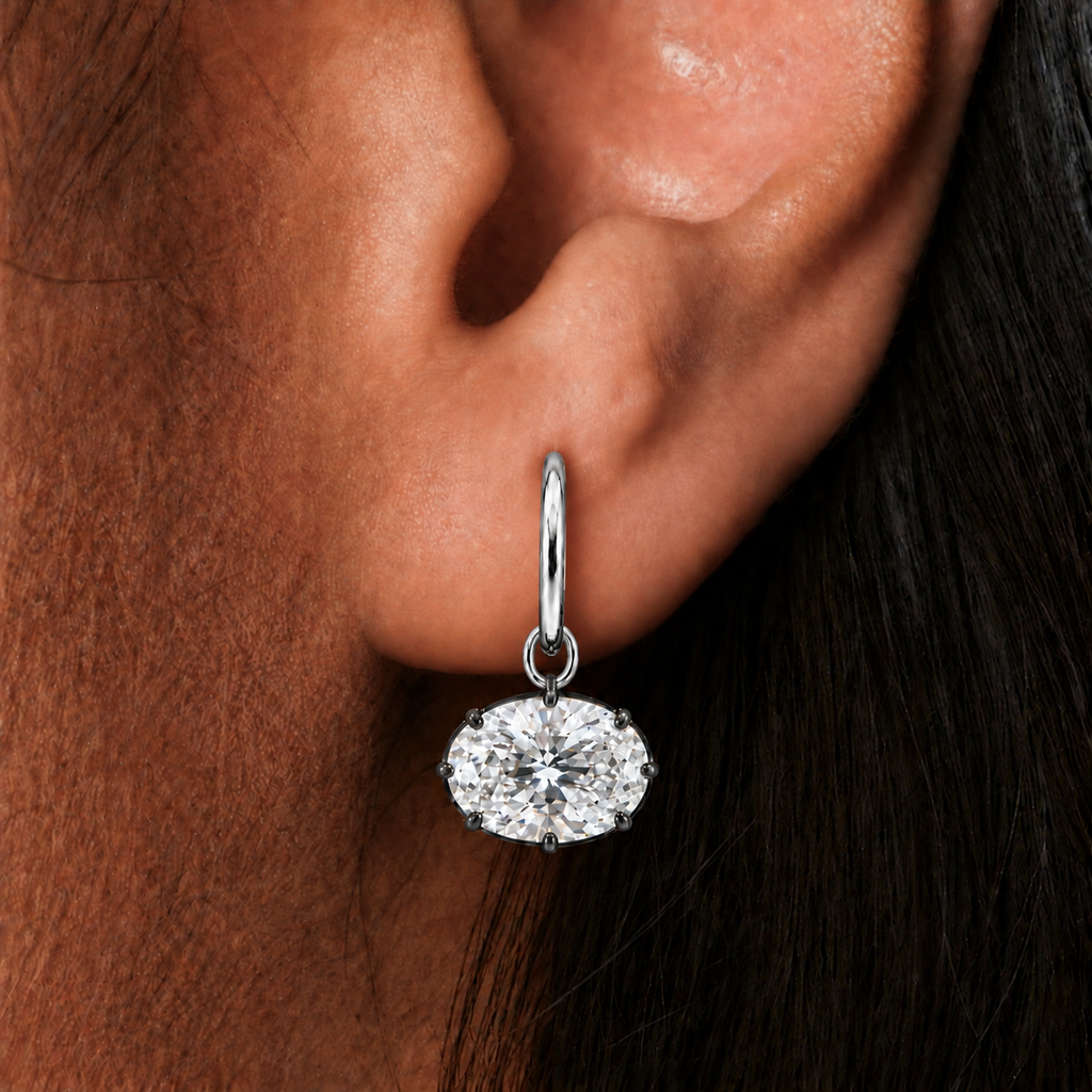 GEORGIAN OVAL DROP EARRINGS EAST TO WEST- 14K GOLD