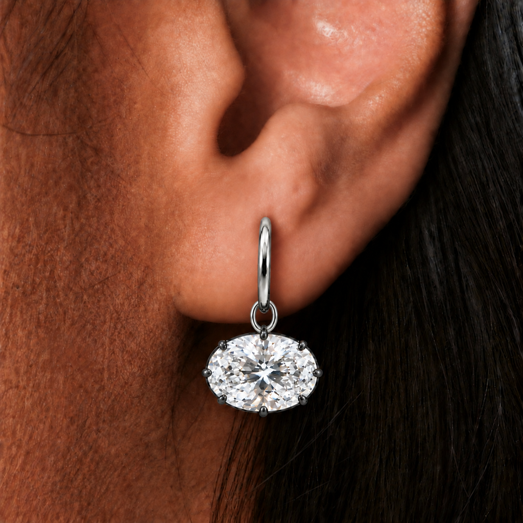 GEORGIAN OVAL DROP EARRINGS EAST TO WEST- 14K GOLD