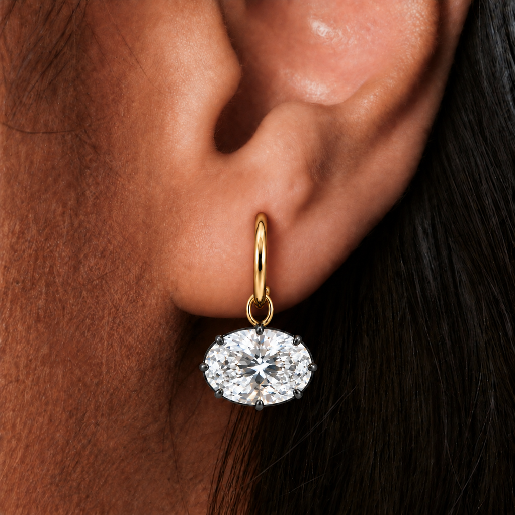 GEORGIAN OVAL DROP EARRINGS EAST TO WEST- 14K GOLD