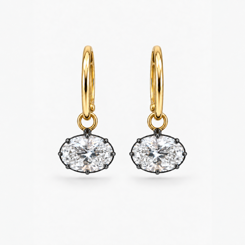 GEORGIAN OVAL DROP EARRINGS EAST TO WEST- 14K GOLD
