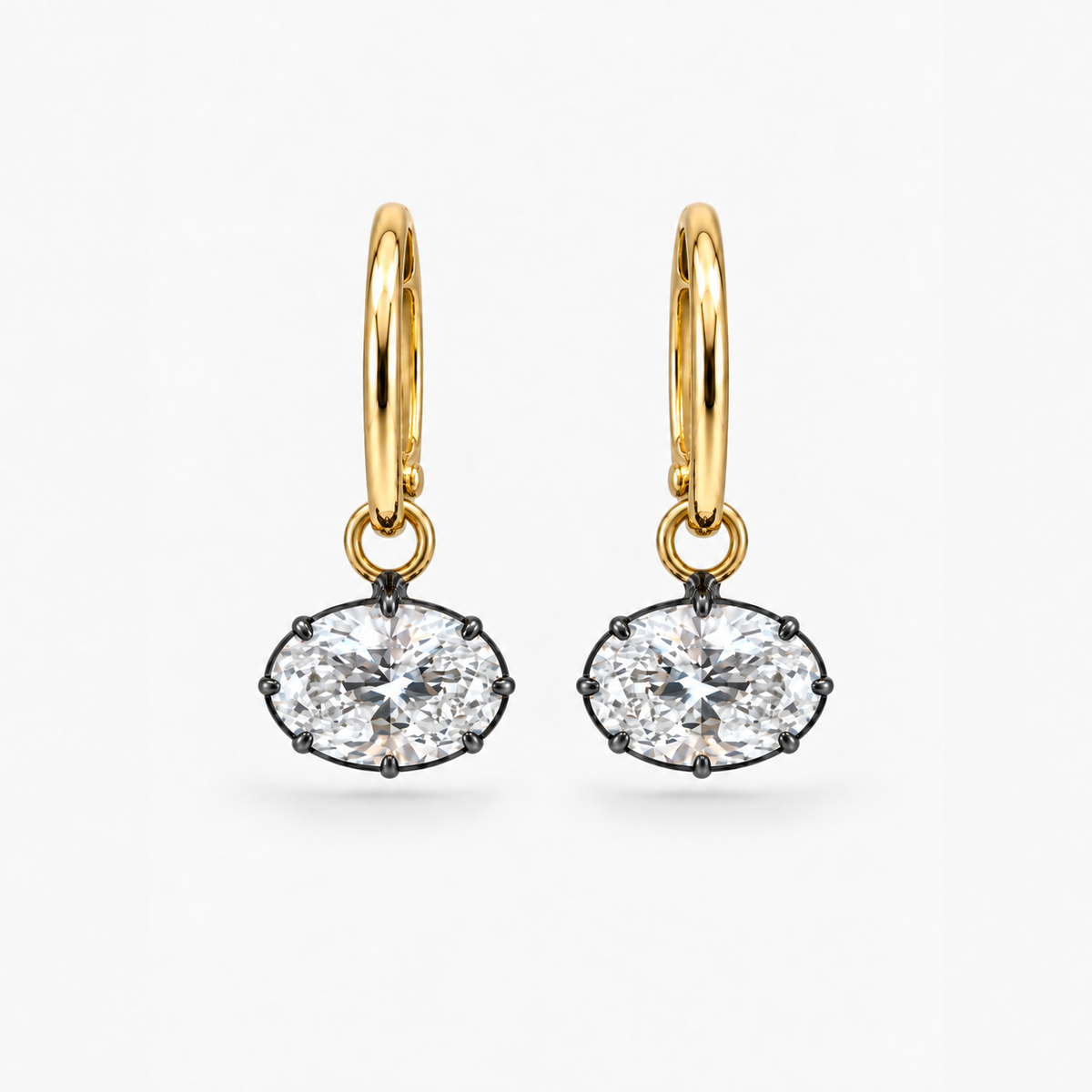 GEORGIAN OVAL DROP EARRINGS EAST TO WEST- 14K GOLD