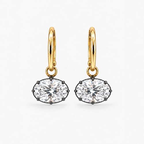 GEORGIAN OVAL DROP EARRINGS EAST TO WEST- 14K GOLD